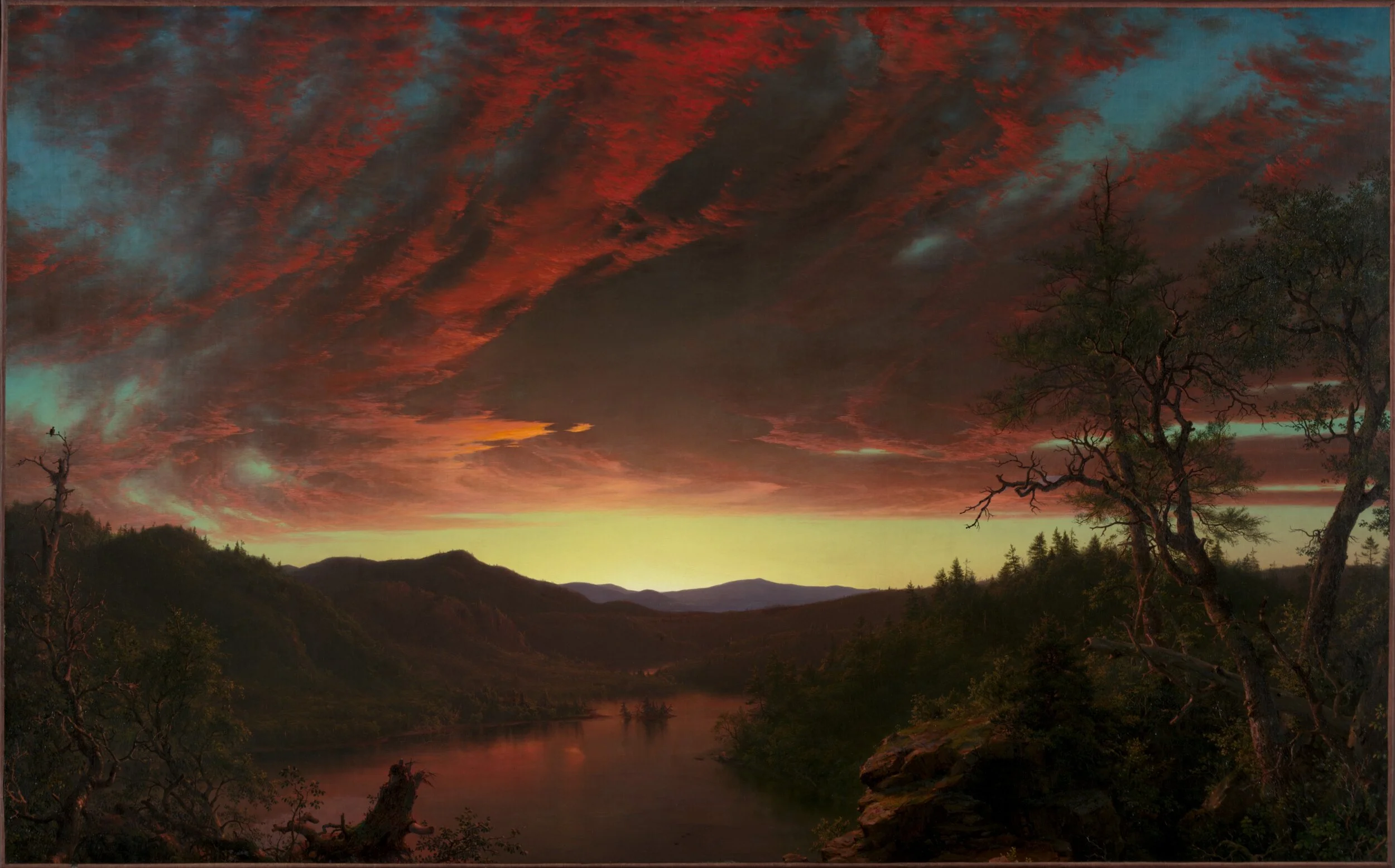 Twilight in the Wilderness, 1860. Frederic Edwin Church (American, 1826-1900). Oil on canvas; framed: 124 x 185 x 13 cm (48 13/16 x 72 13/16 x 5 1/8 in.); unframed: 101.6 x 162.6 cm (40 x 64 in.). The Cleveland Museum of Art, Mr. and Mrs. William H.…