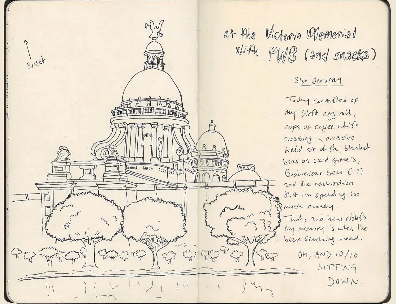 Today, I hung out with some of the overly-coordinated chaps from performers without borders. We ate an audacious amount of street snacks before paying the obscene (Rs150) fee to get into the Victoria Memorial. We spent most of our time there slating…