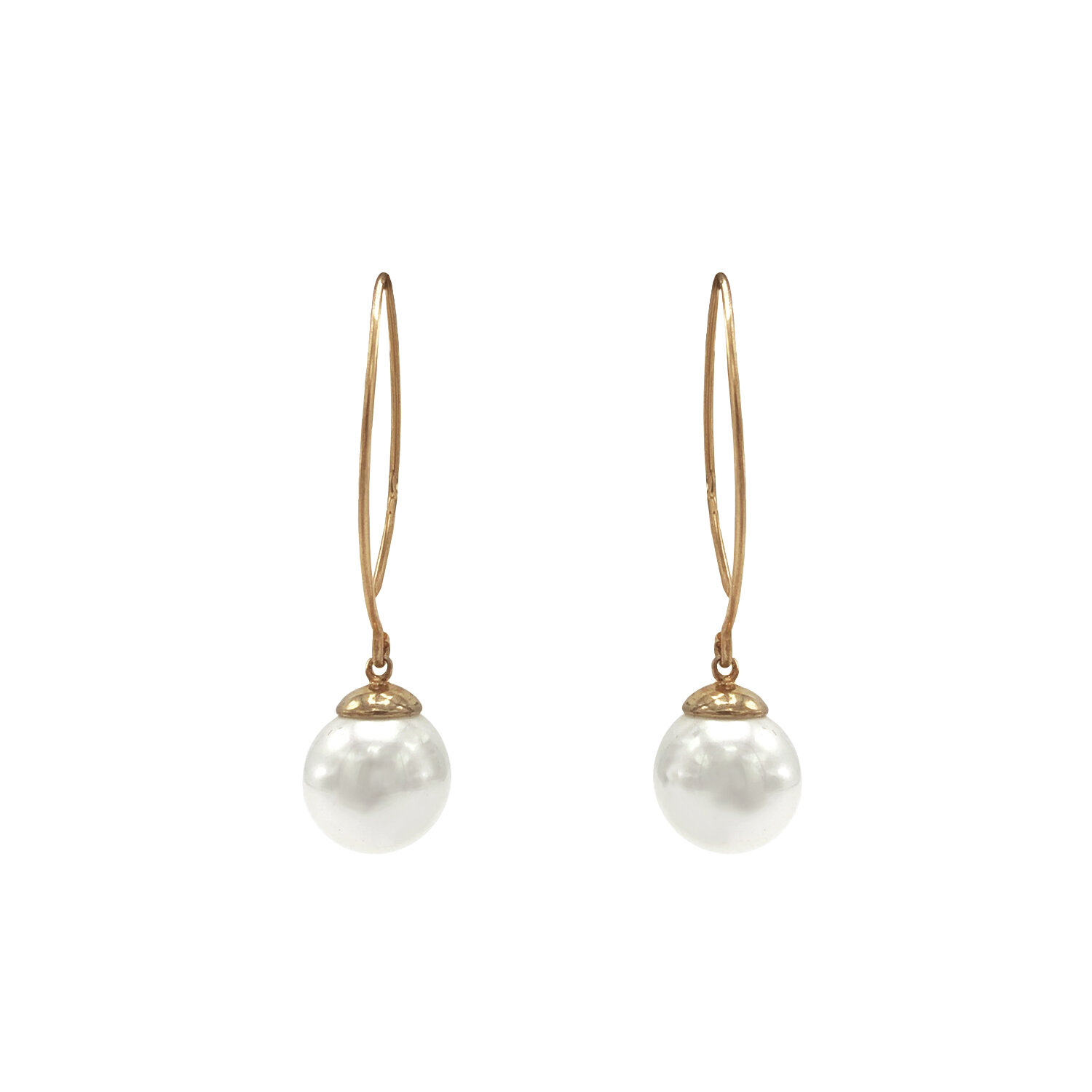 14k Yellow Gold & Diamonds; Genuine White Cultured Pearl Dangle Earrings TPJ 