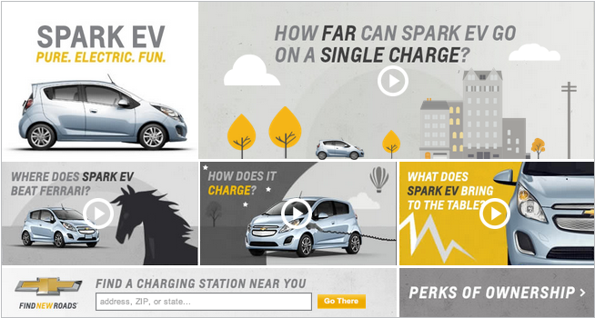 The task was to create something (anything) to live on the Spark EV model overview page that would be engaging and answer potential big questions about the vehicle. We created an in-page experience that was dynamic and fun — it moved! — but the bes