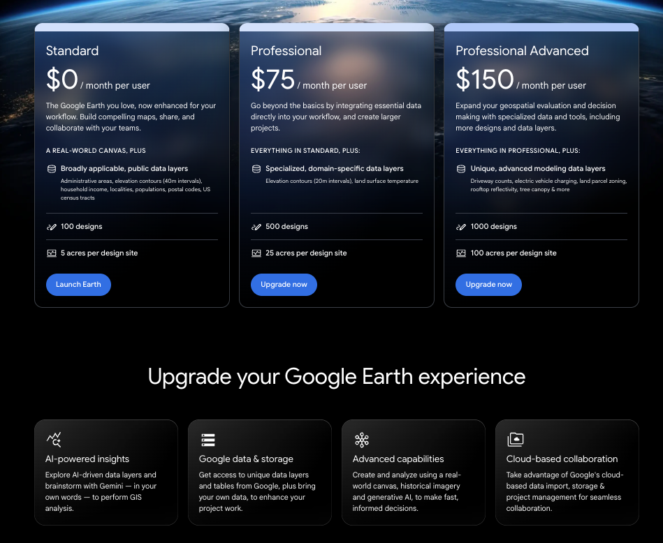 Google Earth pricing detail