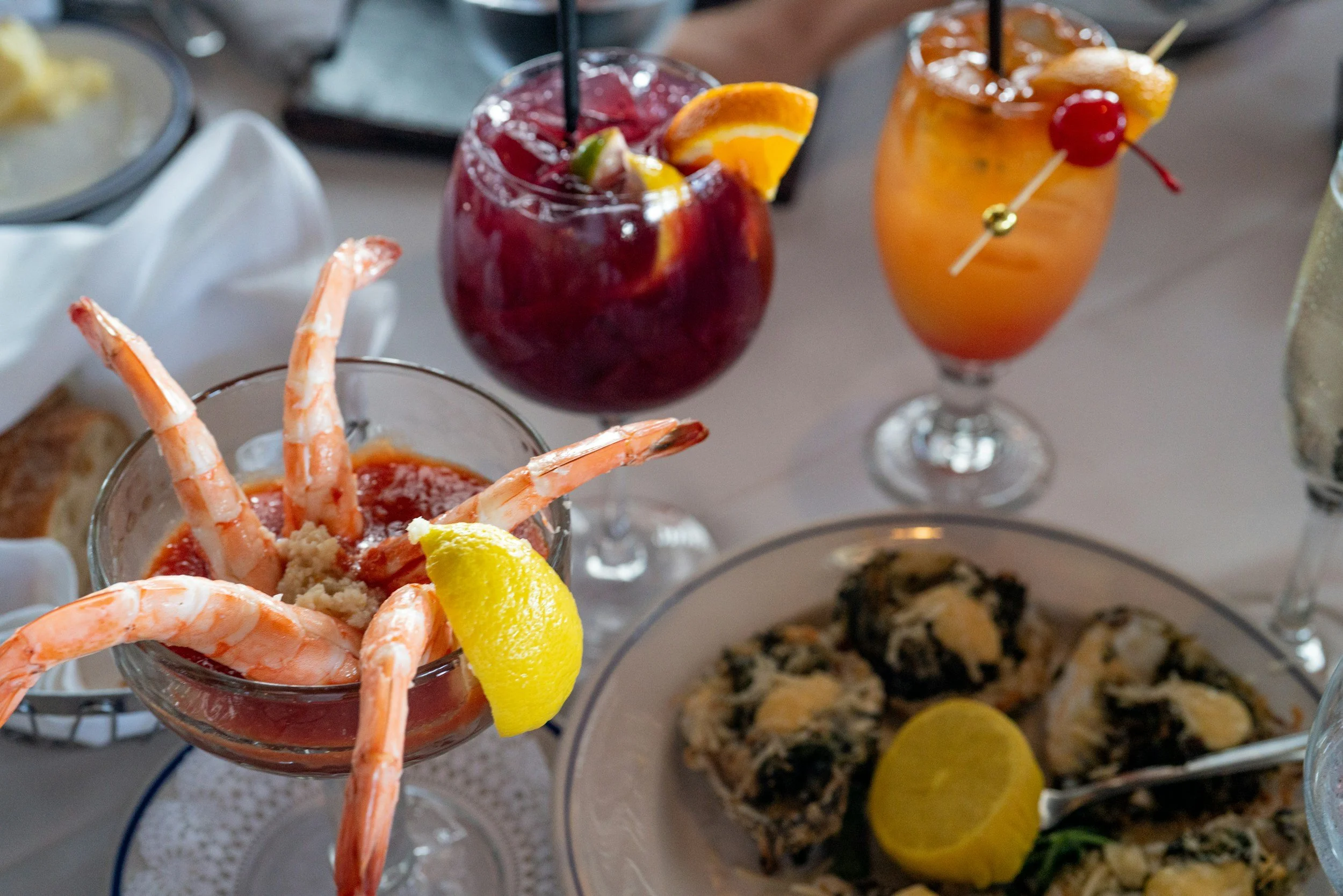 Seafood and cocktails on the table