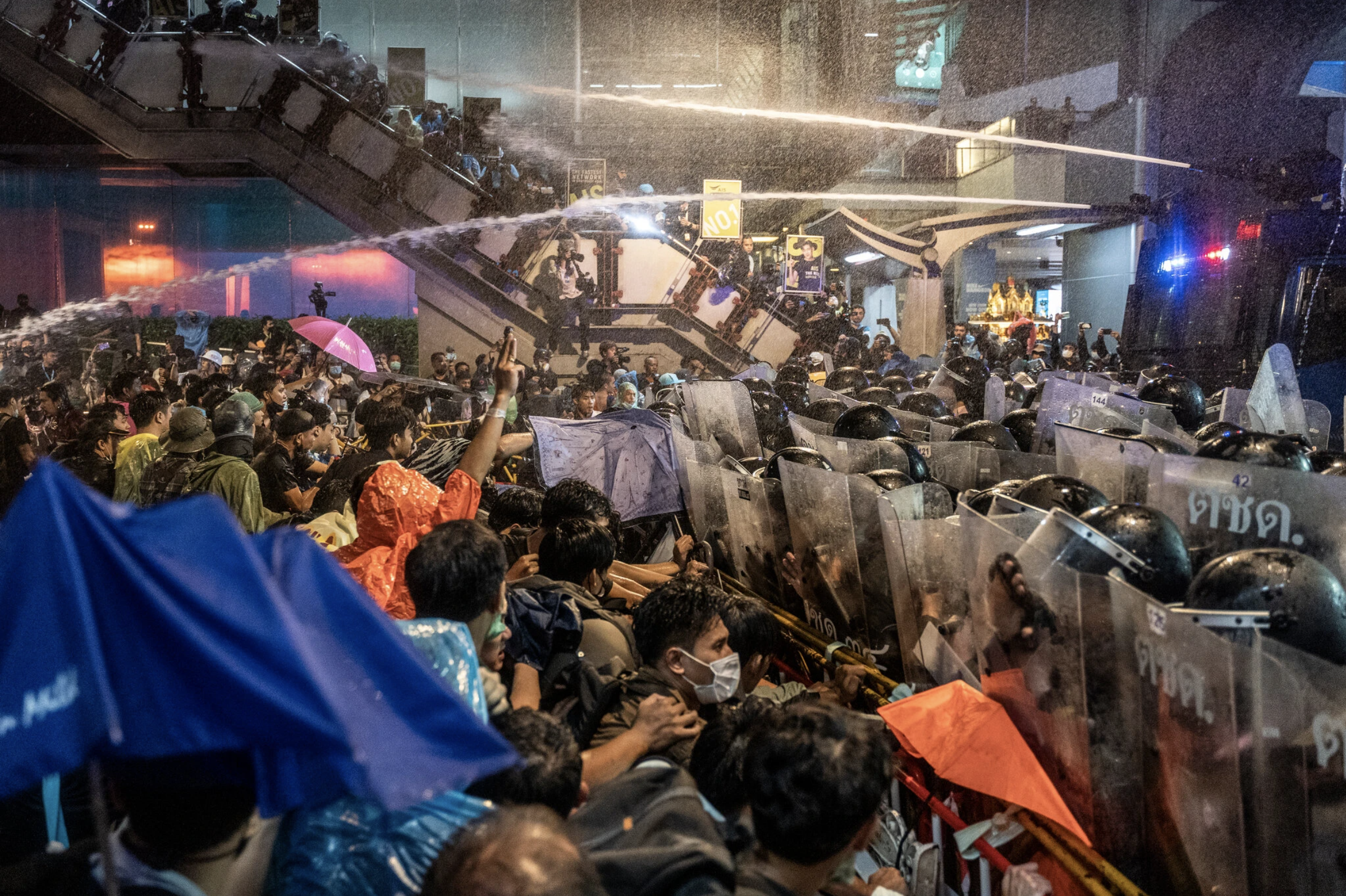 Riot police used water cannons to disperse the crowds on Oct 16, 2020