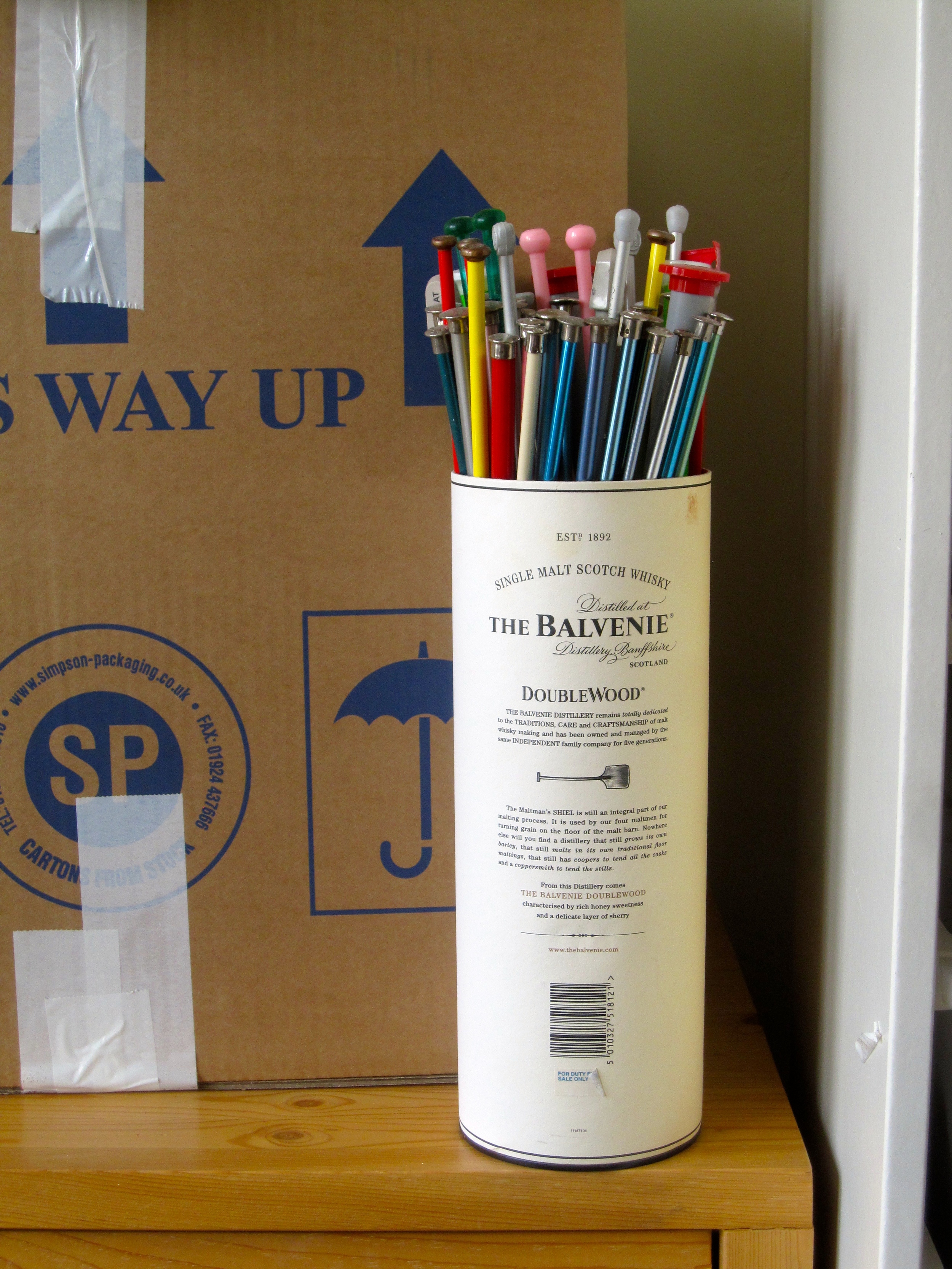 Everyone stores their straight needles in an empty single malt container, don't they?