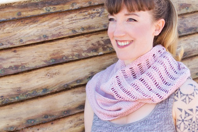 Bagatelle Cowl in Islington DK in "Peony", image copyright 2015 Juju Vail for Kettle Yarn Co.