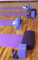yoga props organized for practice