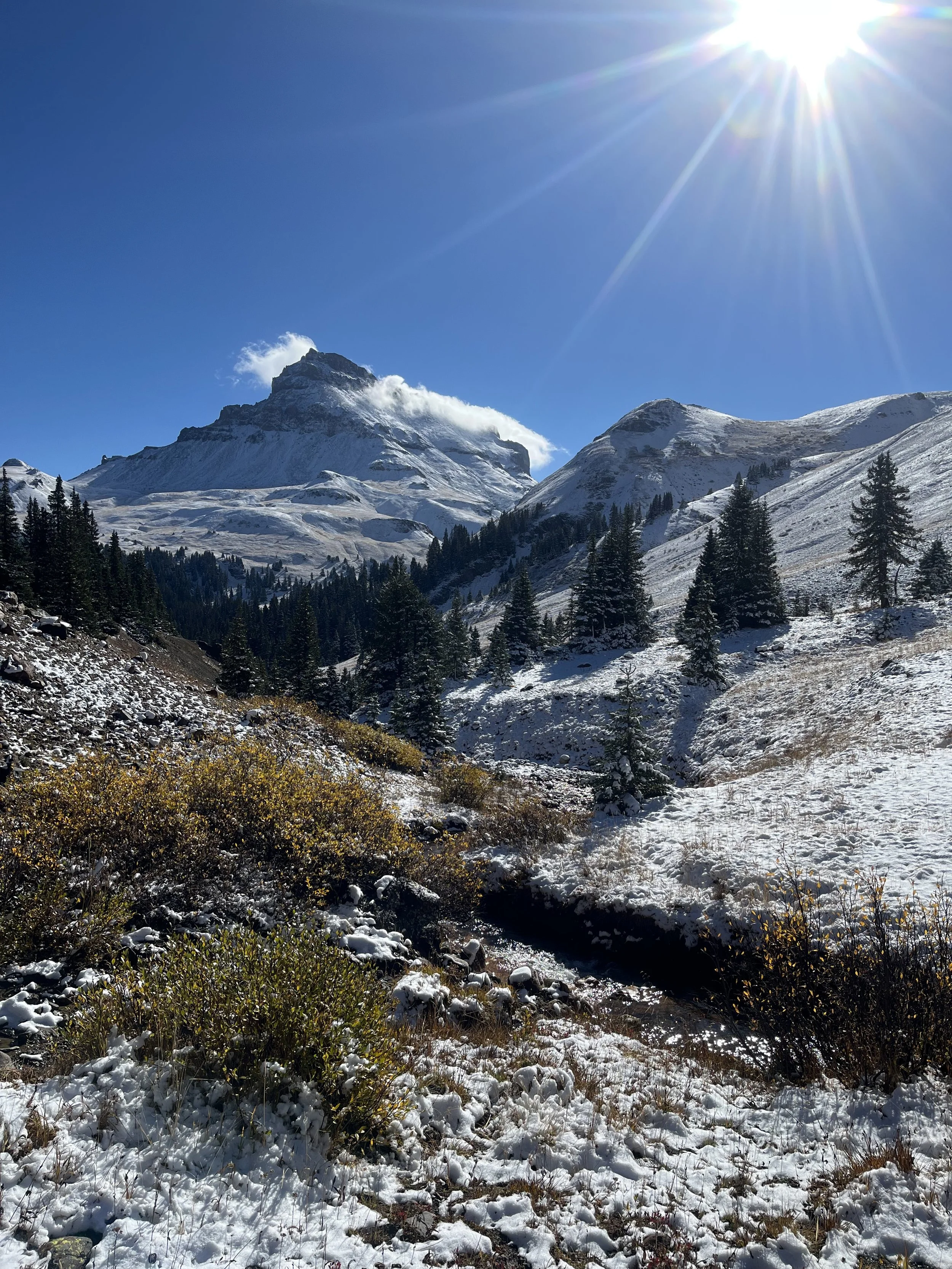 Mount Wetterhorn in the Uncompahgre Wilderness in October snow