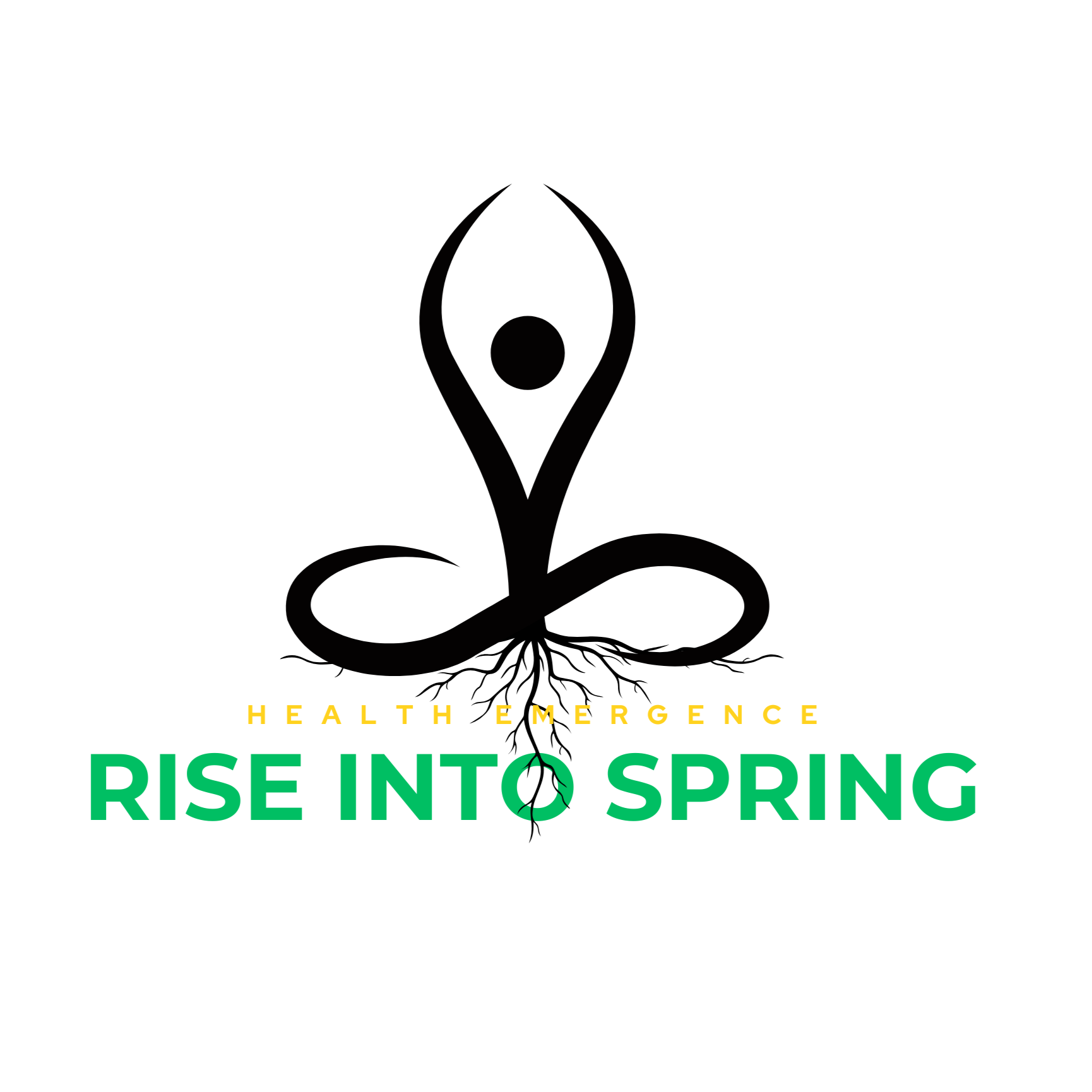 a person rises up from deep roots with the text Health Emergence: Rise into Spring