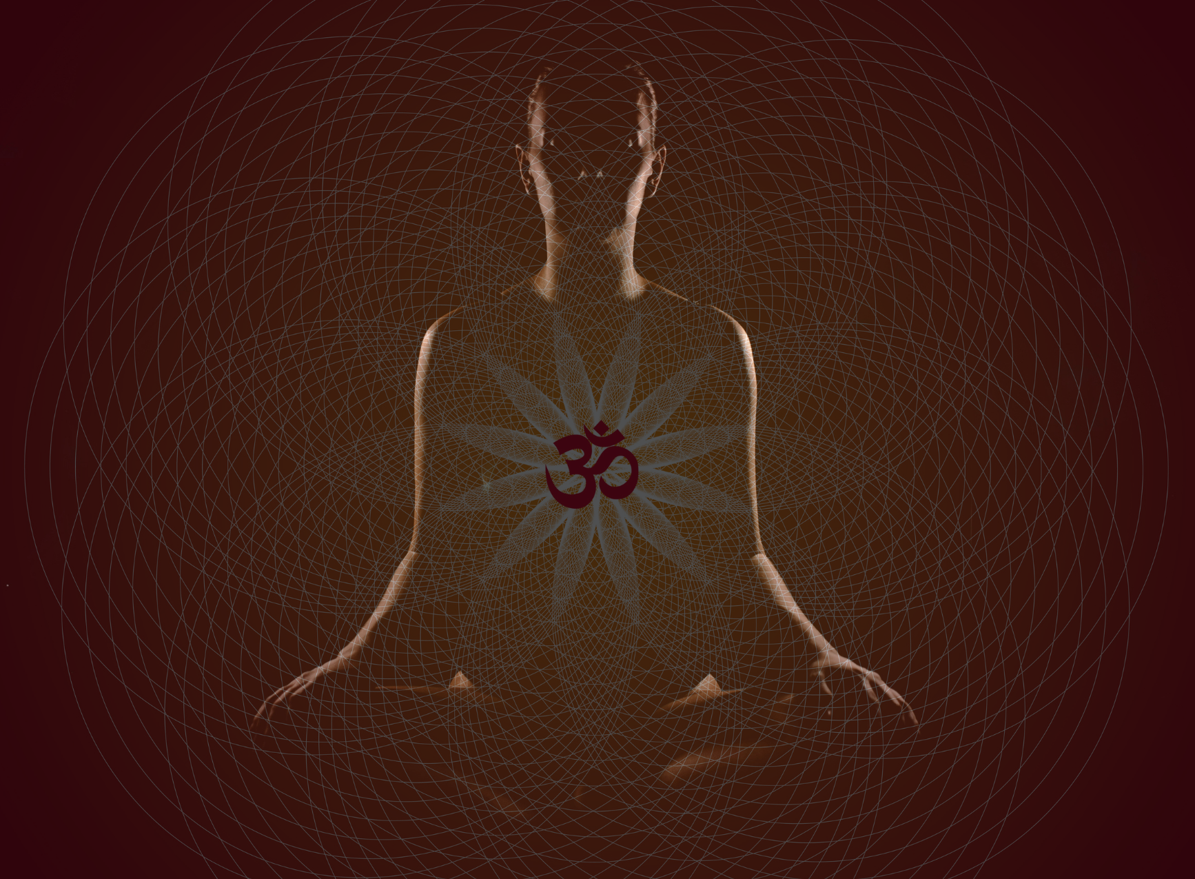 person sits in meditation with aum emerging from within the heart space