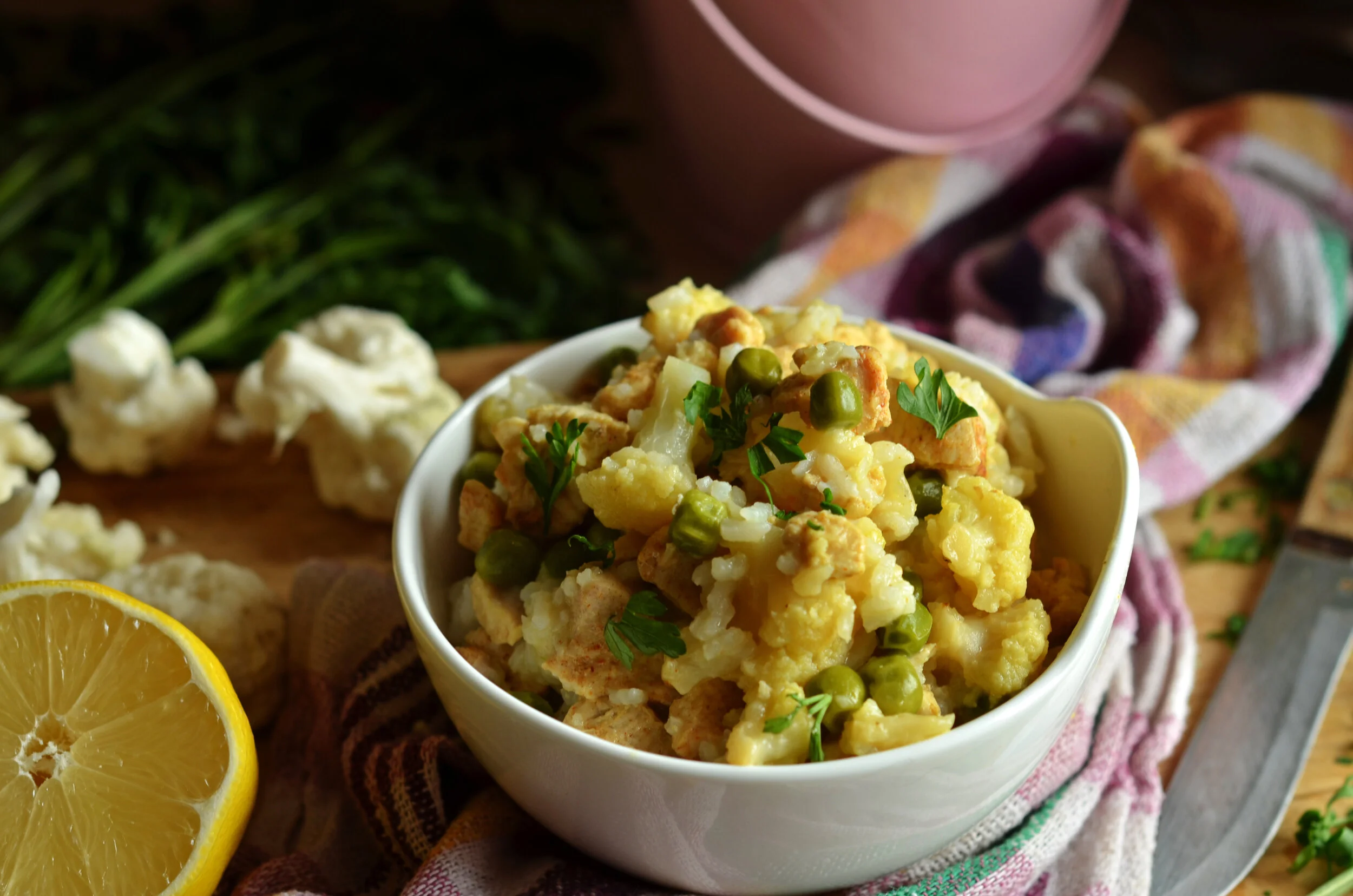 Spiced Roasted Cauliflower and Peas