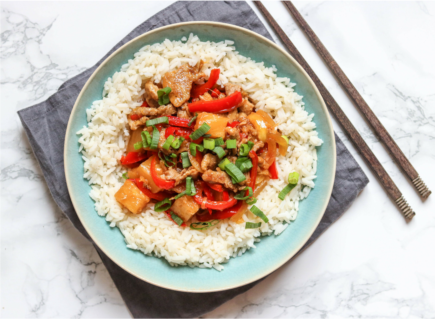 Chinese Pork Stir-Fry with Pineapple Rice