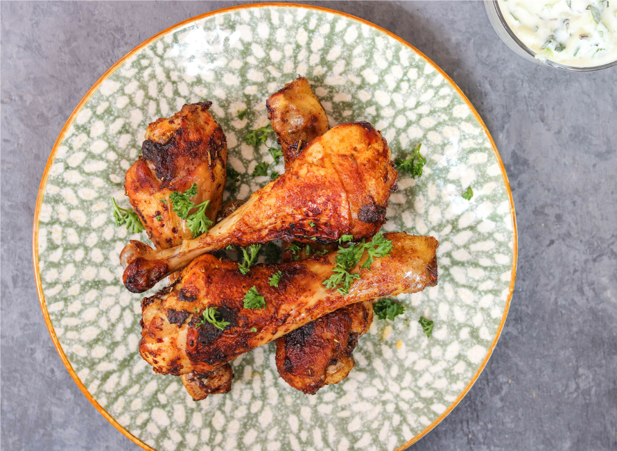 Spicy Chicken Drumsticks with Tzatziki