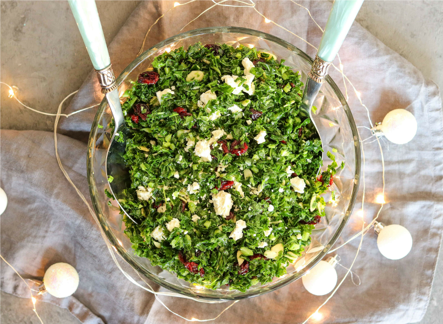 Winter Kale Salad with Cranberries and Feta