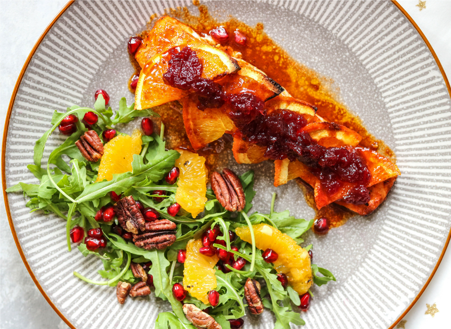 Baked Salmon with Oranges and Cranberry Sauce