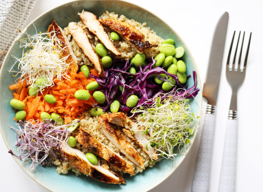 Rainbow Quinoa Salad with Grilled Turkey