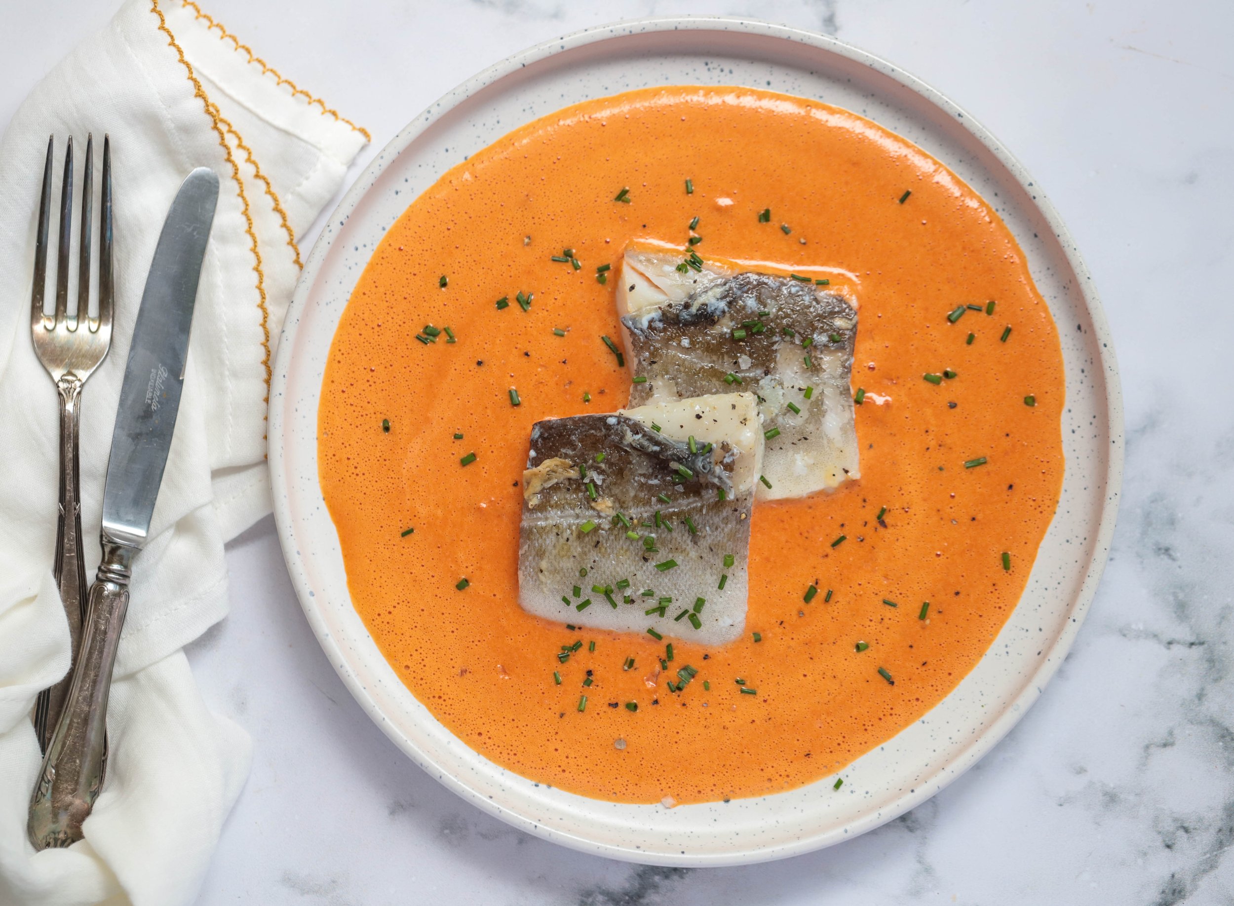 Cod with Creamy Roasted Pepper Sauce