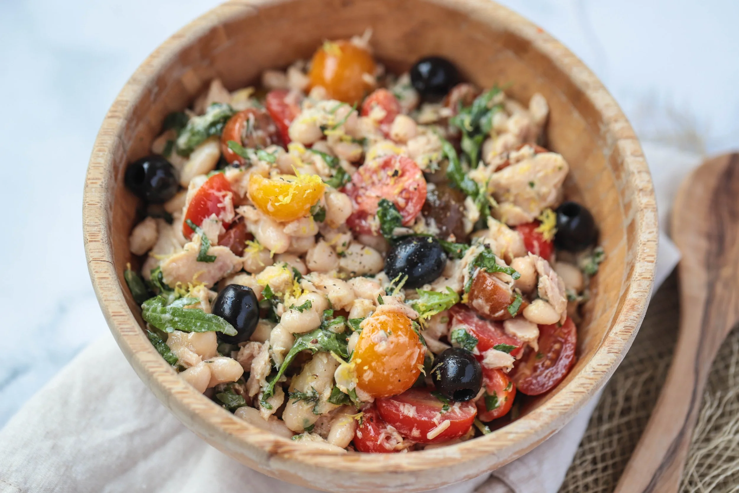 Tuna, Tomato, Black Olives and White Bean Salad
