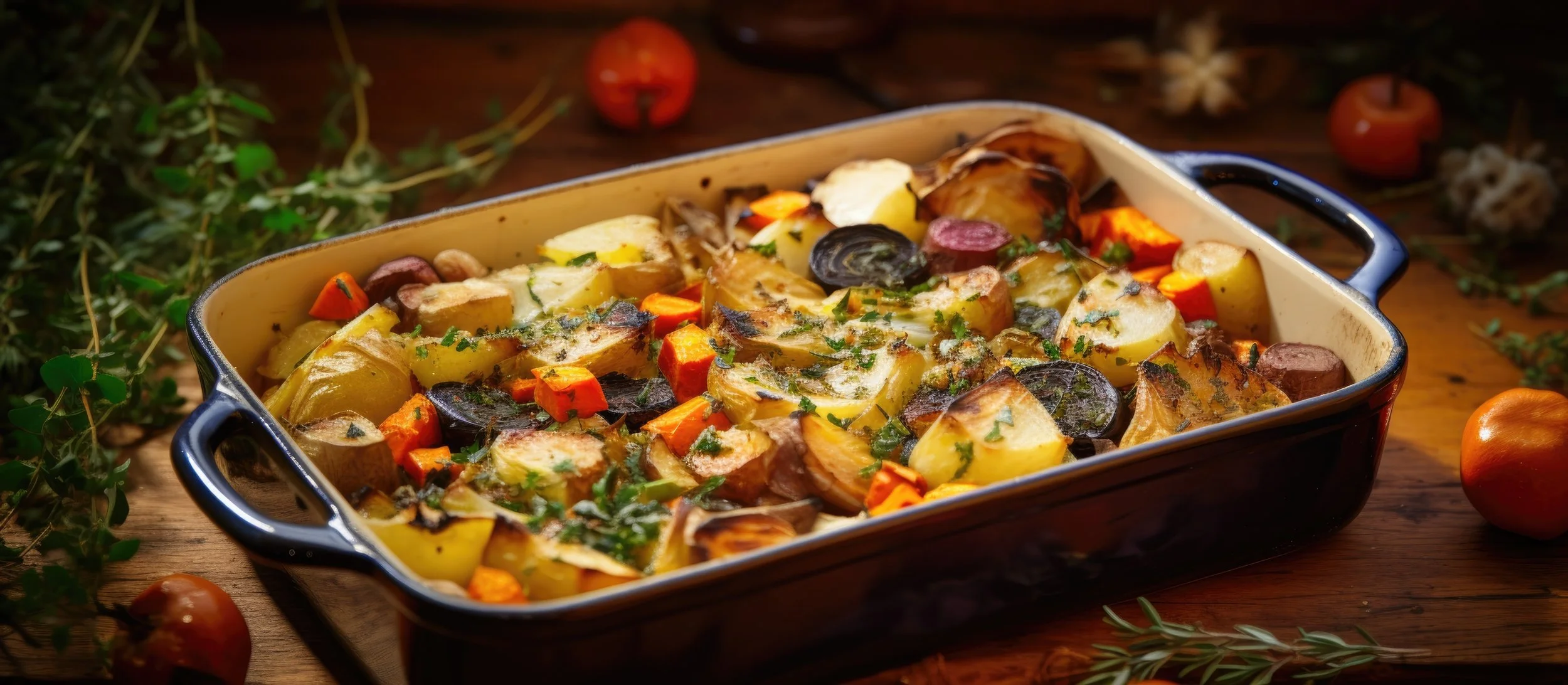 Roasted Chicken and Roots with Apricot