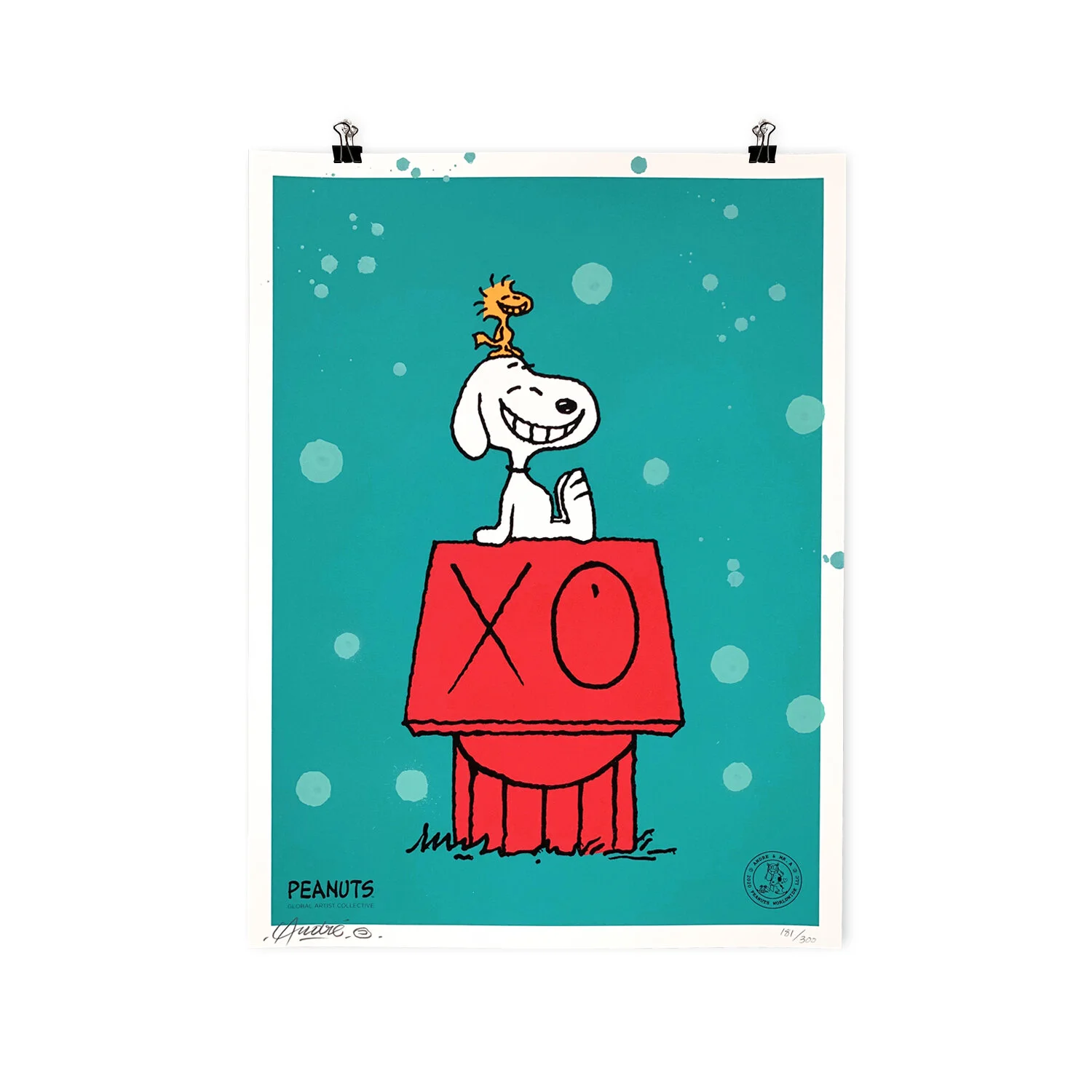 Snoopy & Woodstock on Red House (Blue Variant) - Enhanced By Hand 