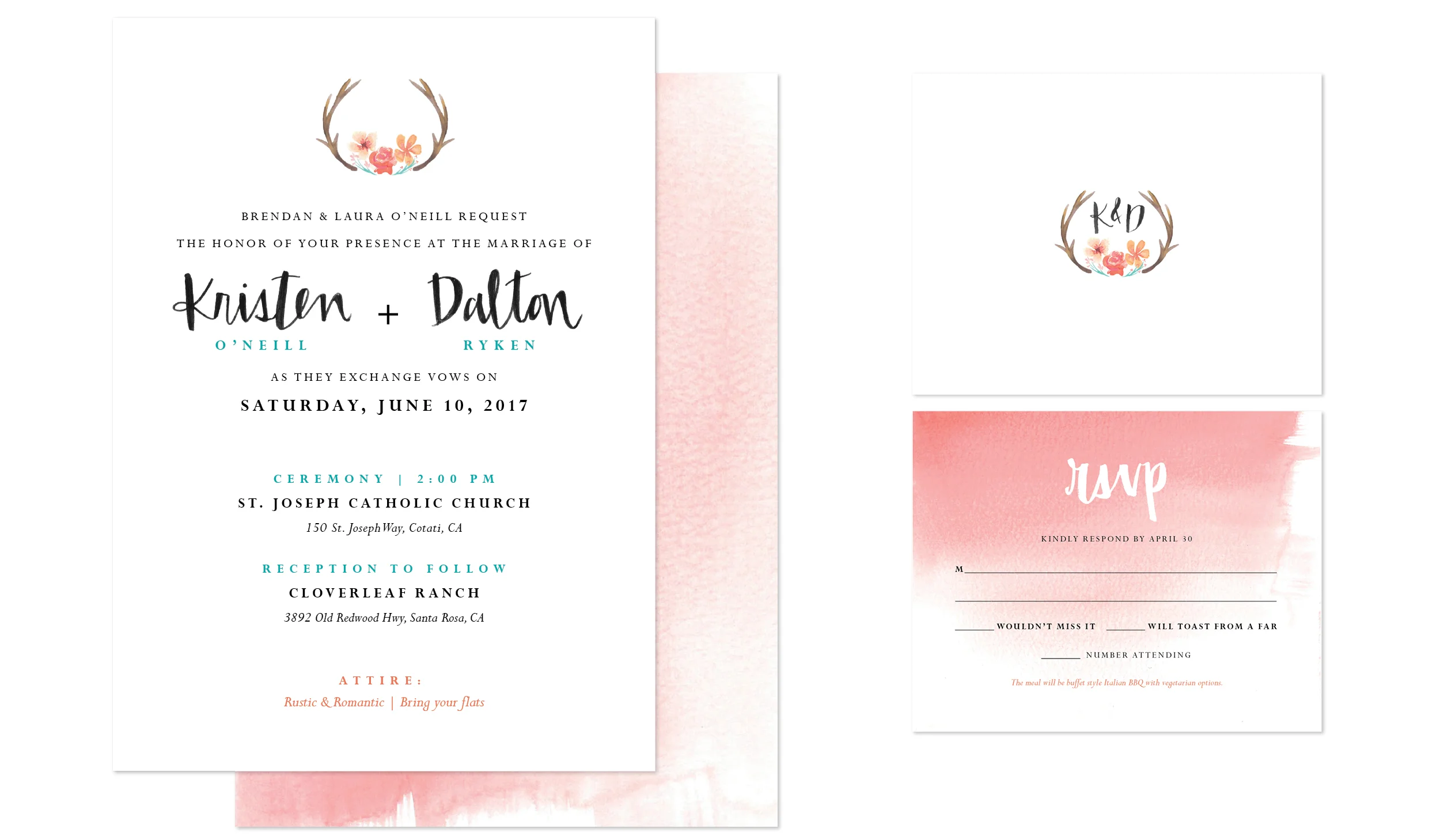 wedding invitation and RSVP card
