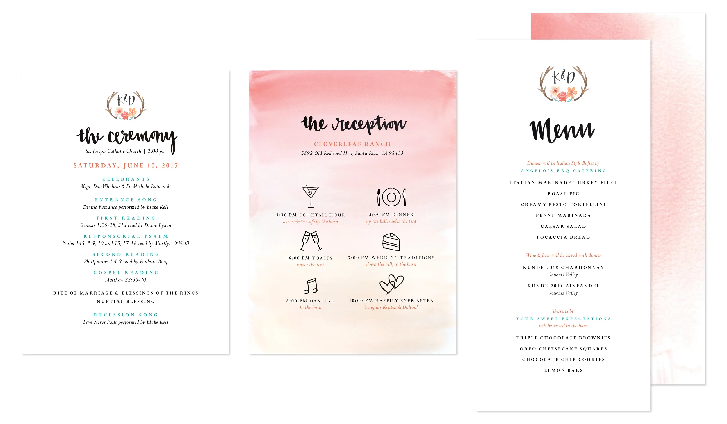ceremony and reception program, menu