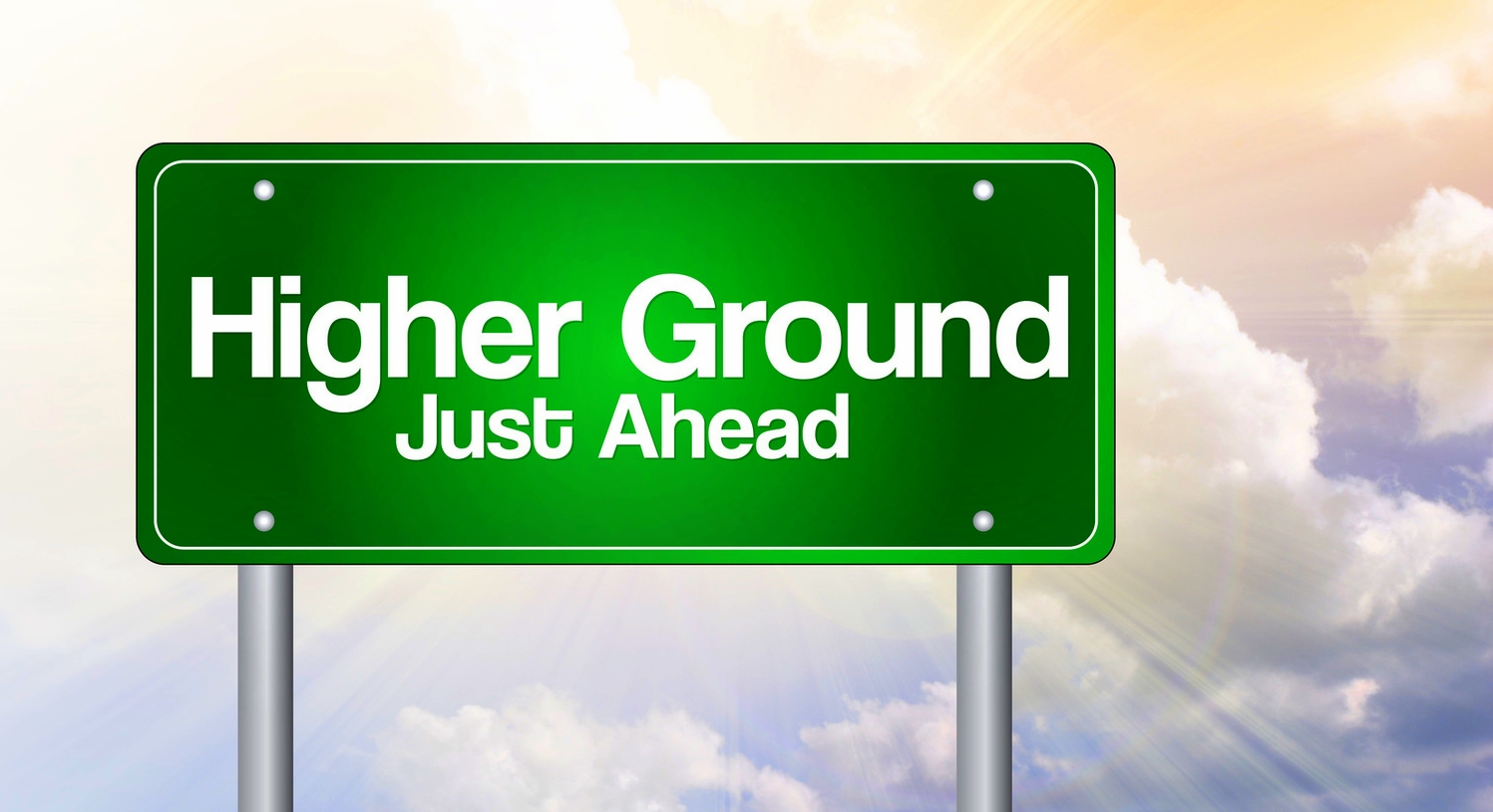 Higher Ground Green Road Sign, business concept