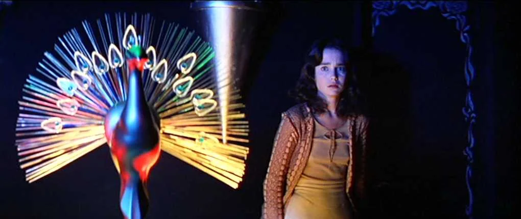 In Suspiria (1977), Jessica Harper wonders, Is that peacock thing beautiful or just tacky?