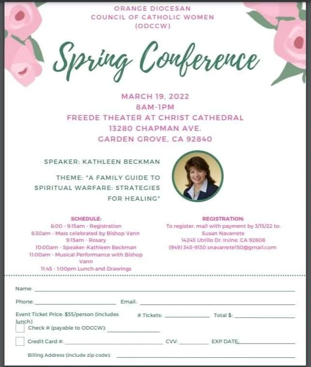 Order of Diocesan Council of Catholic Women Conference Presents: Bishop Kevin Vann and Kathleen Beckman at Christ Cathedral