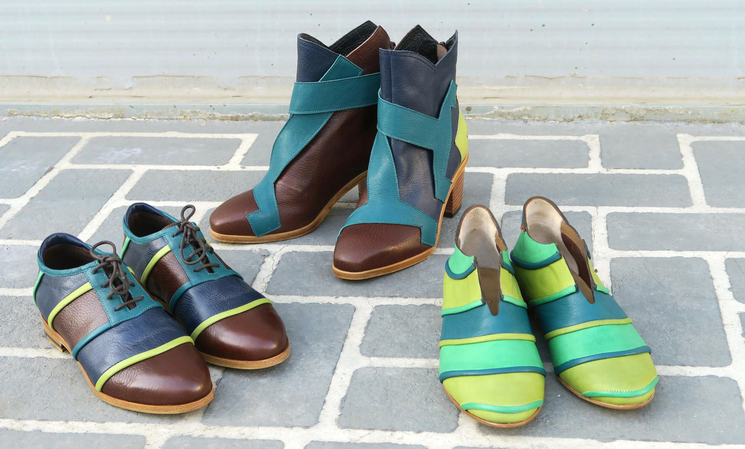 L-R: Oxford "City River," Ankle Boot "Bridge," and Loafer "Caterpillar" were designed by Gisela Insuaste and constructed by master craftsmen in Seongsu, Seoul.