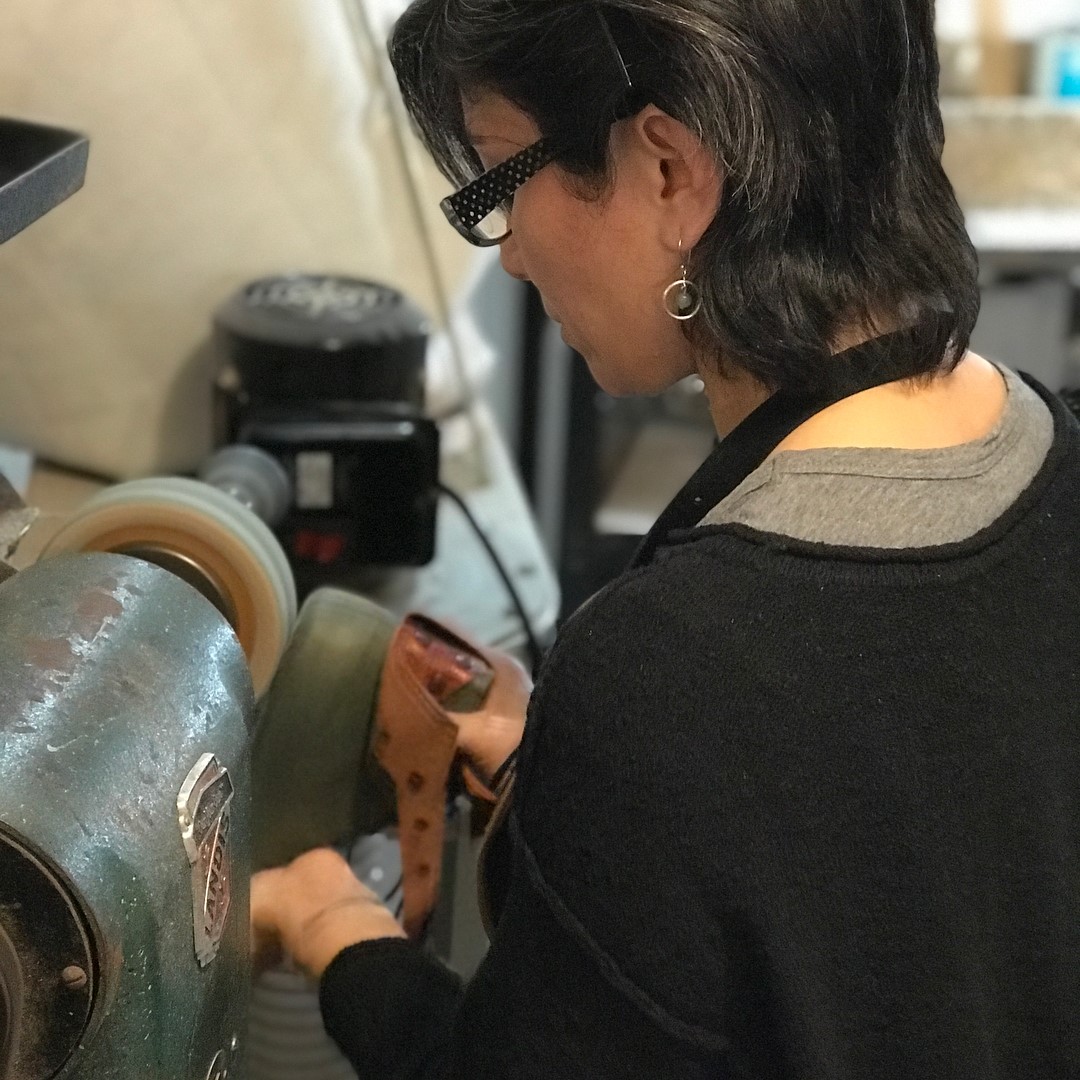 Sanding down the midsoles. Photo by BSS.