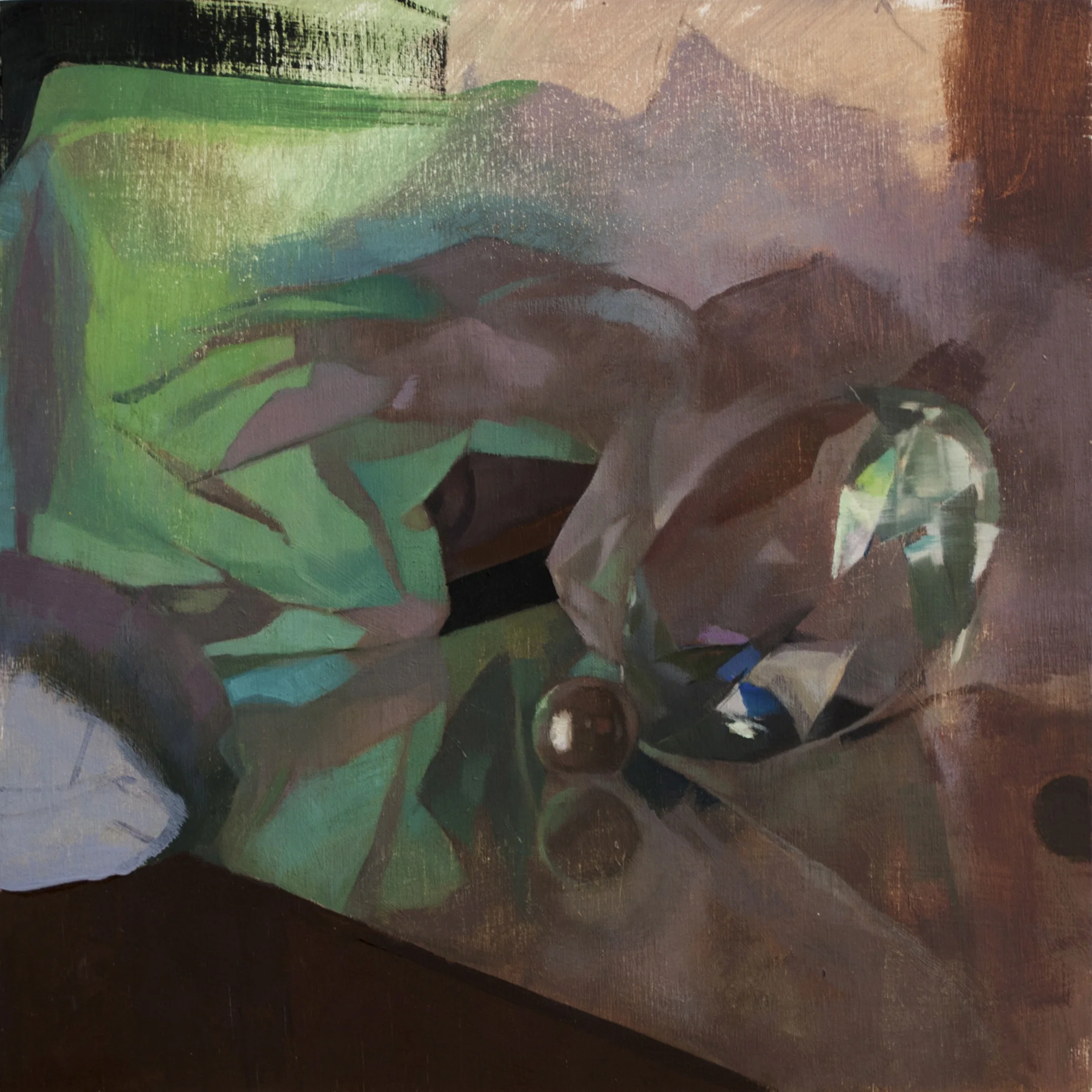 Crystal and Pearl with Green oil on panel 12 x 12 inches