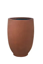 example of a tall egg grc planter rust wet metallic oxide finish