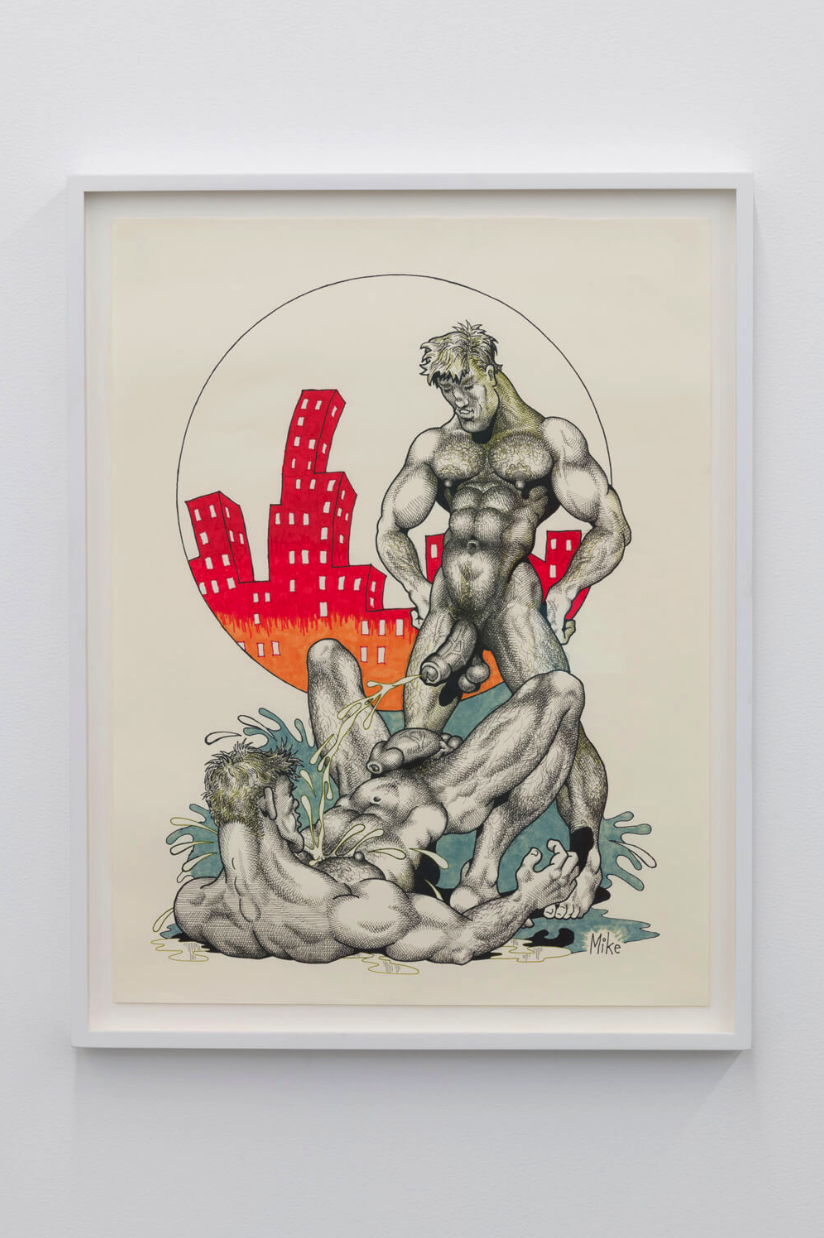 Mike Kuchar, Liquid Dreams , c. 1980 - 1990’s. Pencil, pen, felt pens, ink on paper. 26.5 x 20.5 inches.