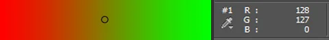 Many Color Wheels are incorrectly arranged so that Red is opposite and therefore complimentary to Green. The mixture above contains all hues between Red and Green with Yellow in the middle. 