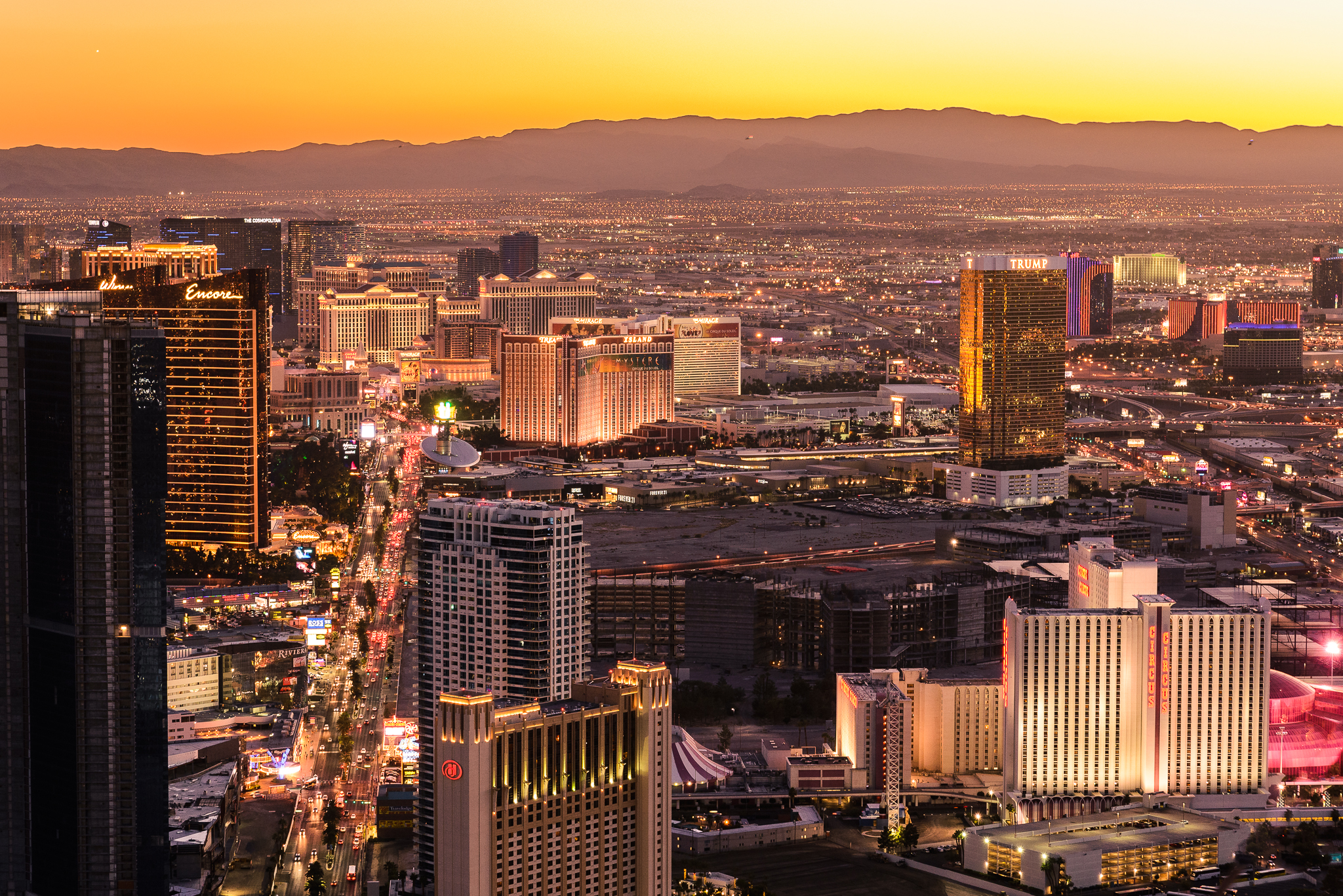 Down the Las Vegas Strip from the Stratosphere