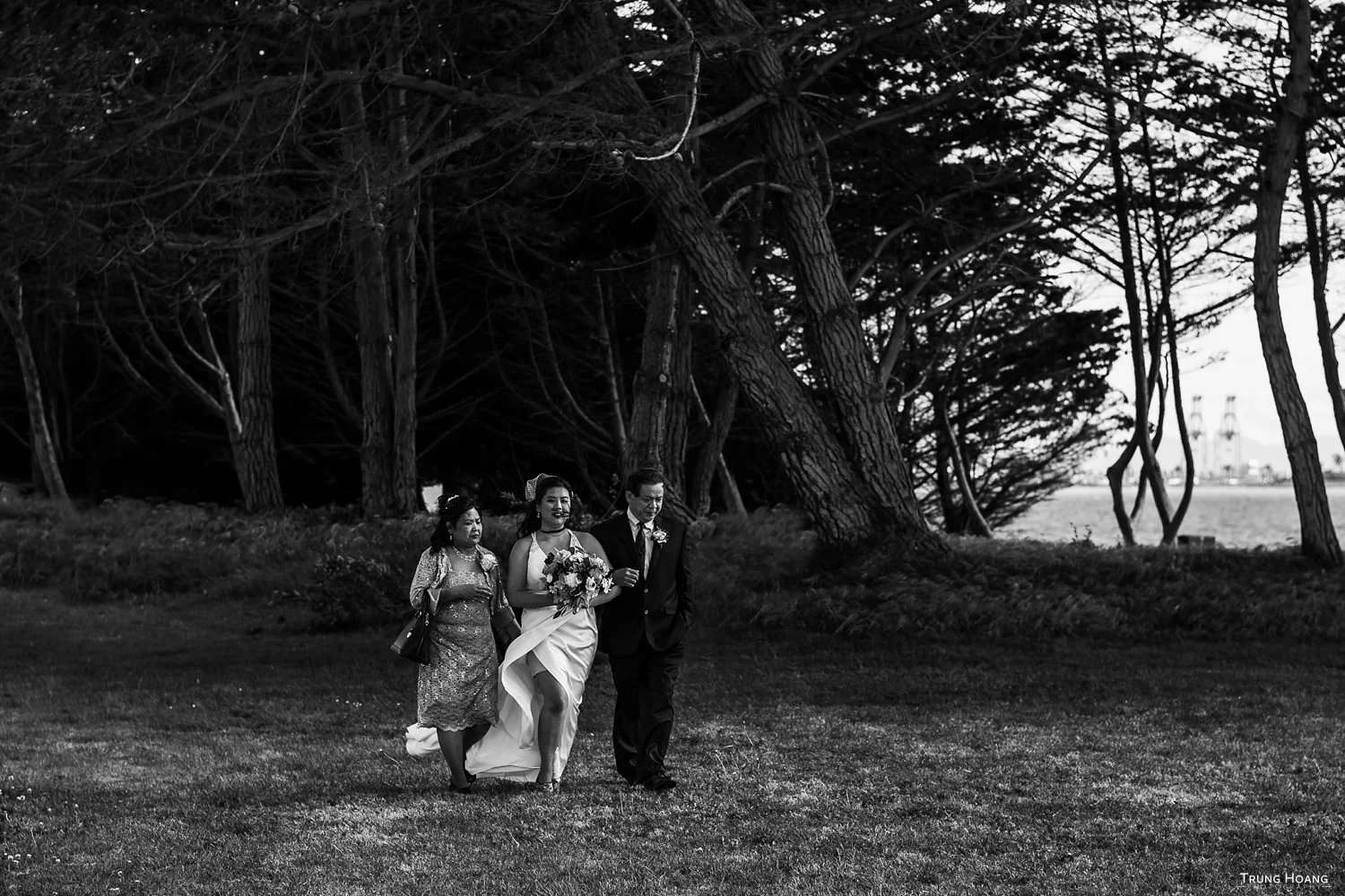 Bride with parents wedding photo Oakland, CA