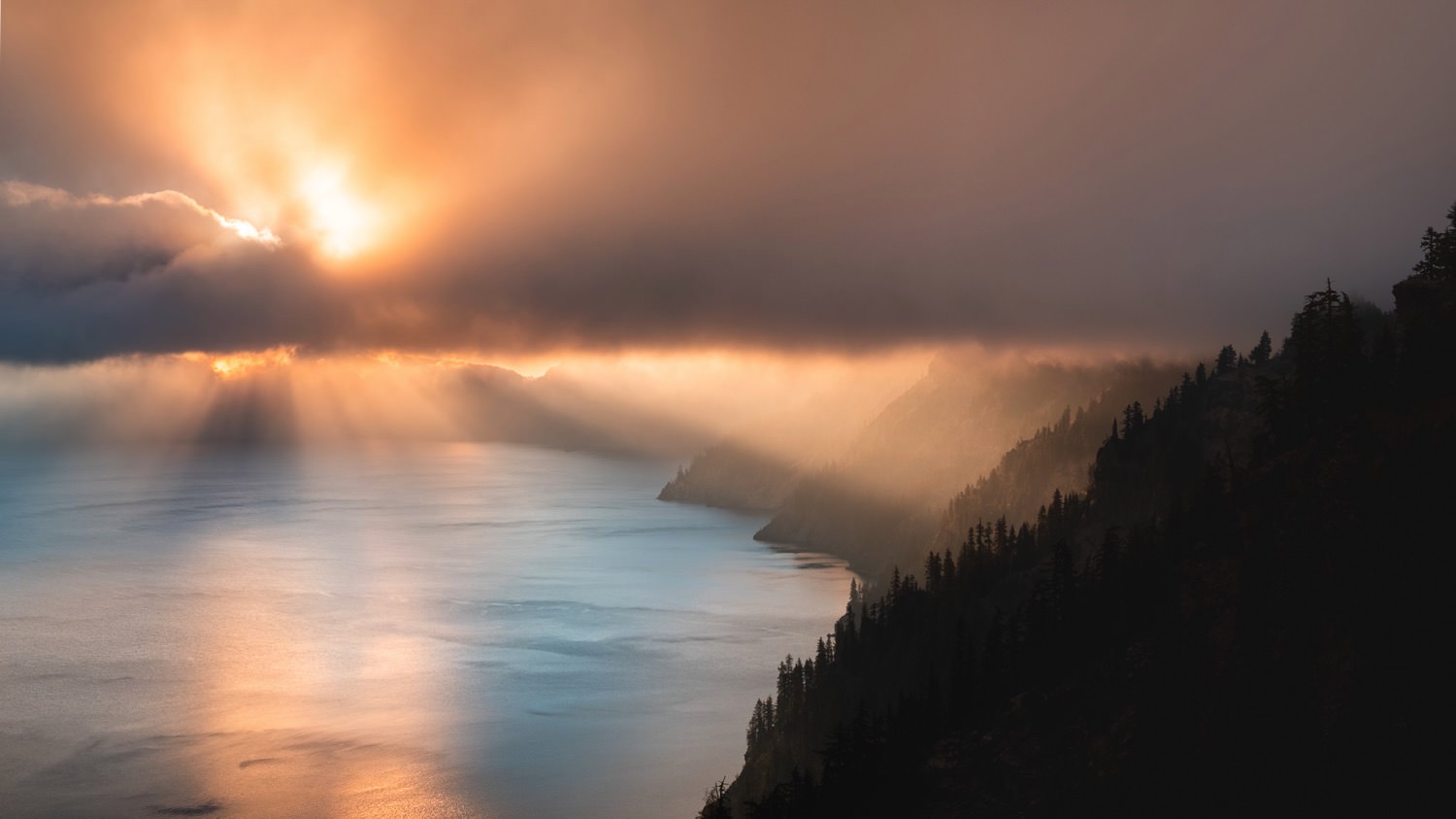 Breaking through the Clouds at Crater Lake