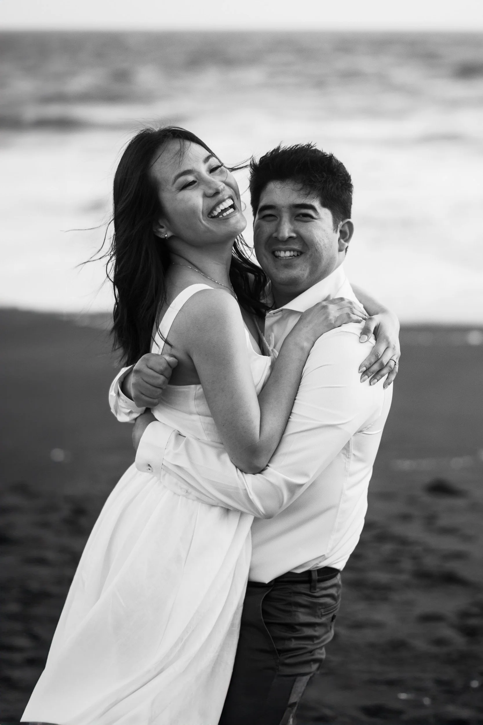 Fun beach engagement session in Bay Area