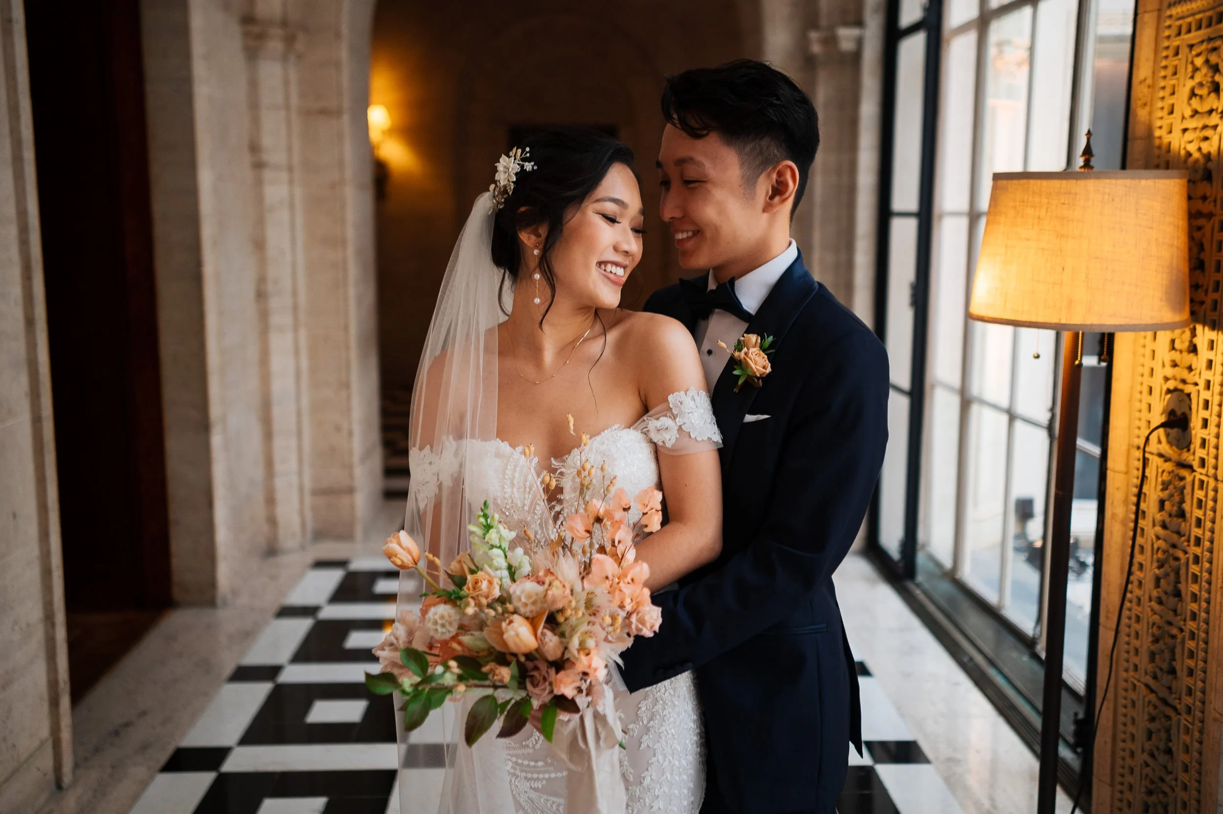 Couple inside a historical mansion