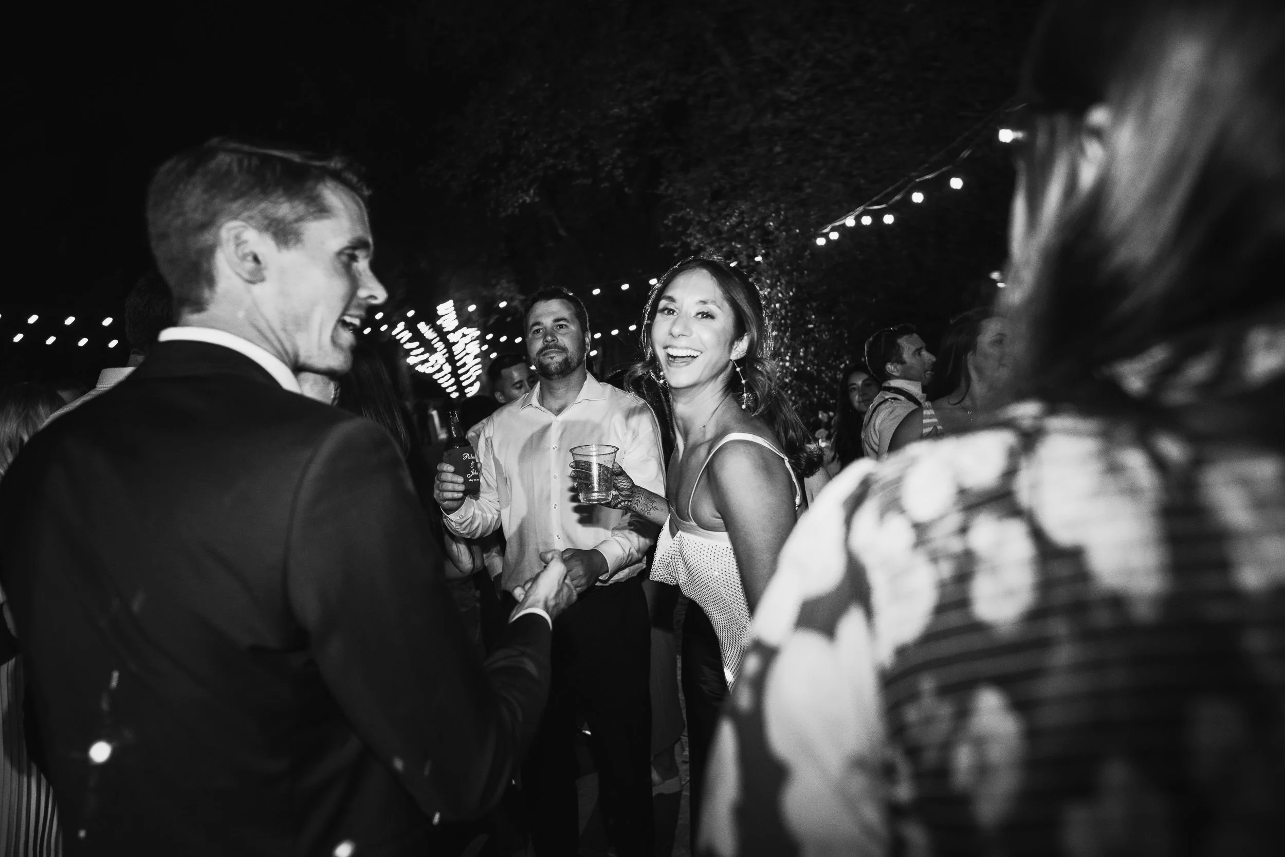 Black and white of bride on a wedding dance floor