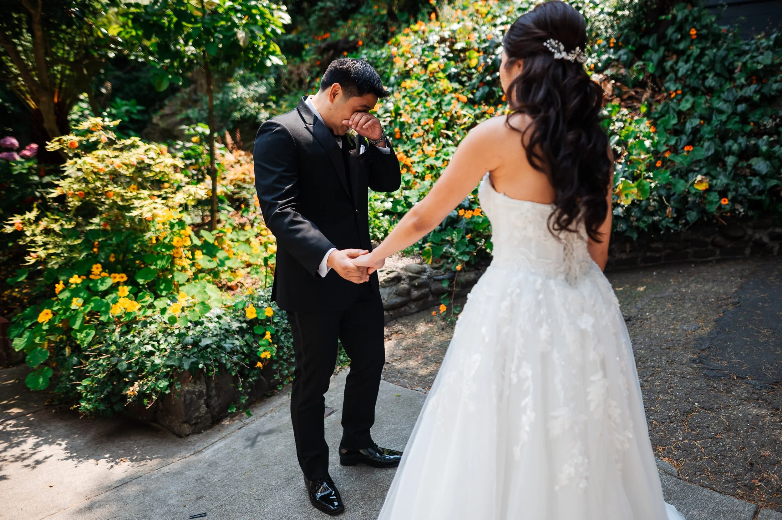 Emotional groom at the first look in San Francisco
