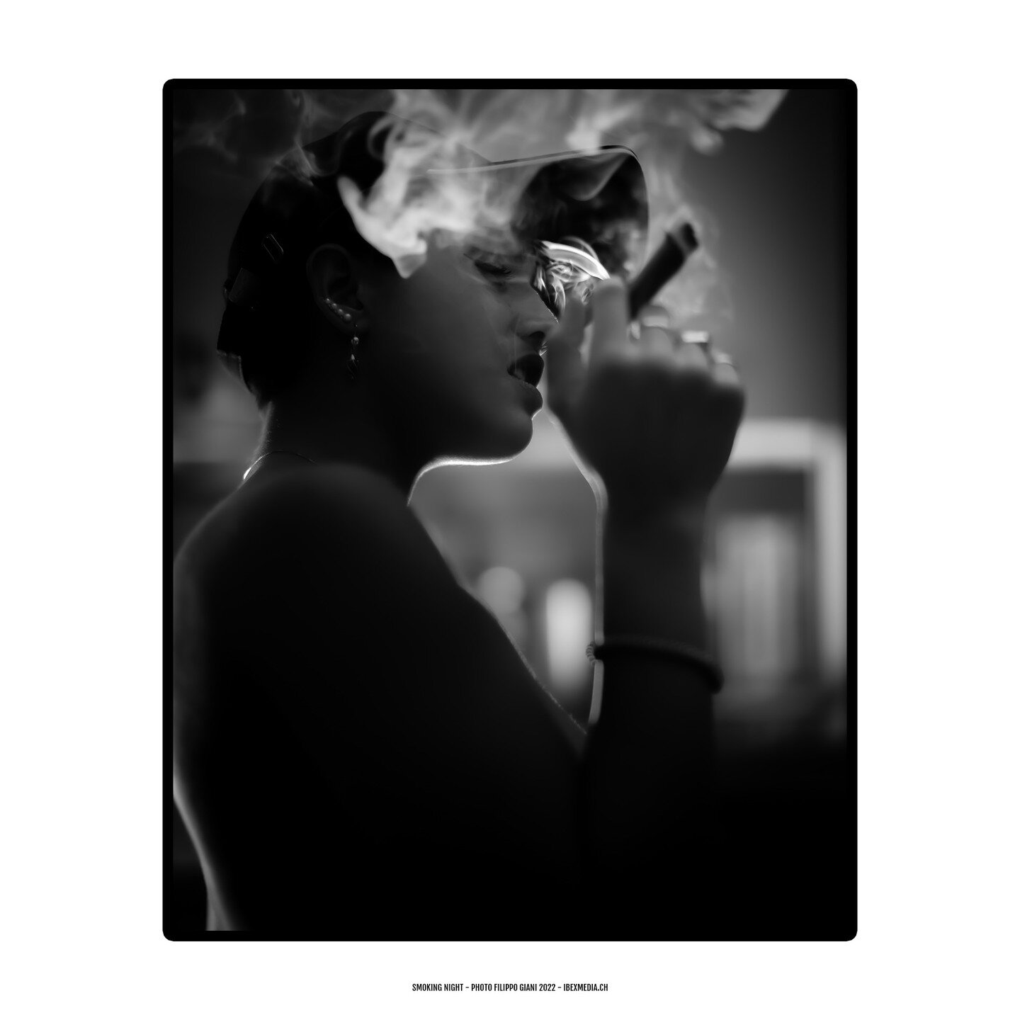 SMOKING NIGHT - #portrait #whiteandblack #cigar #smoke #night #jewelry #backlight #lowlight