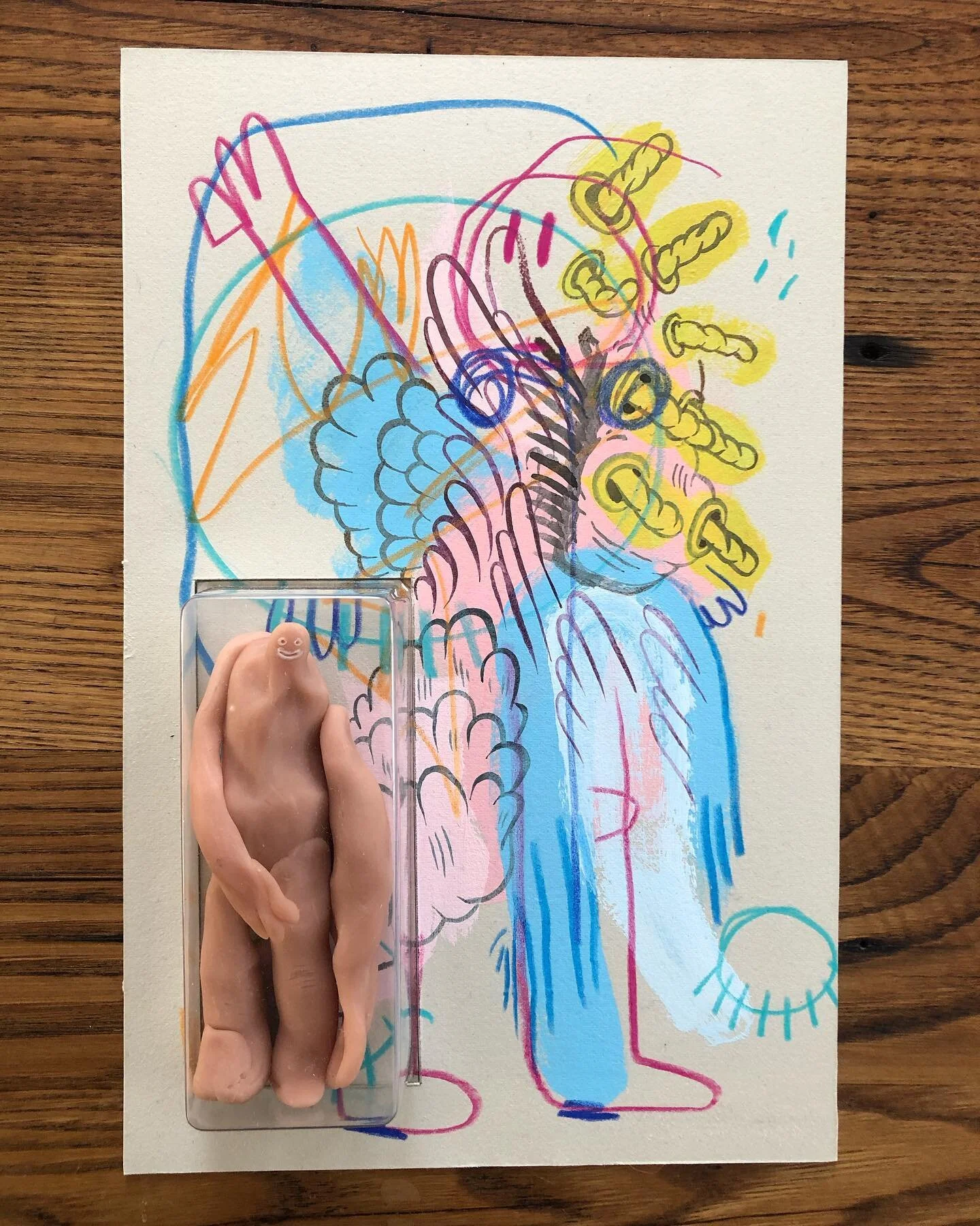 Two new pieces going to the @cluttermagazine Inaction group show. One of a kind hand sculpted toys on hand drawn card backing. Will be on sale through the gallery early March.