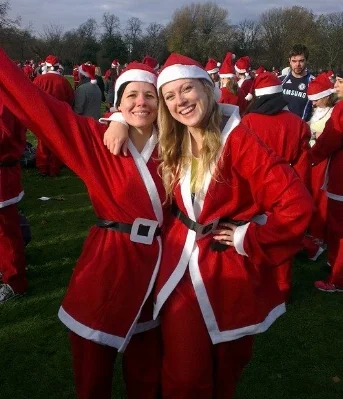 Me and my best friend at the start of the Santa Run 10k in 2015