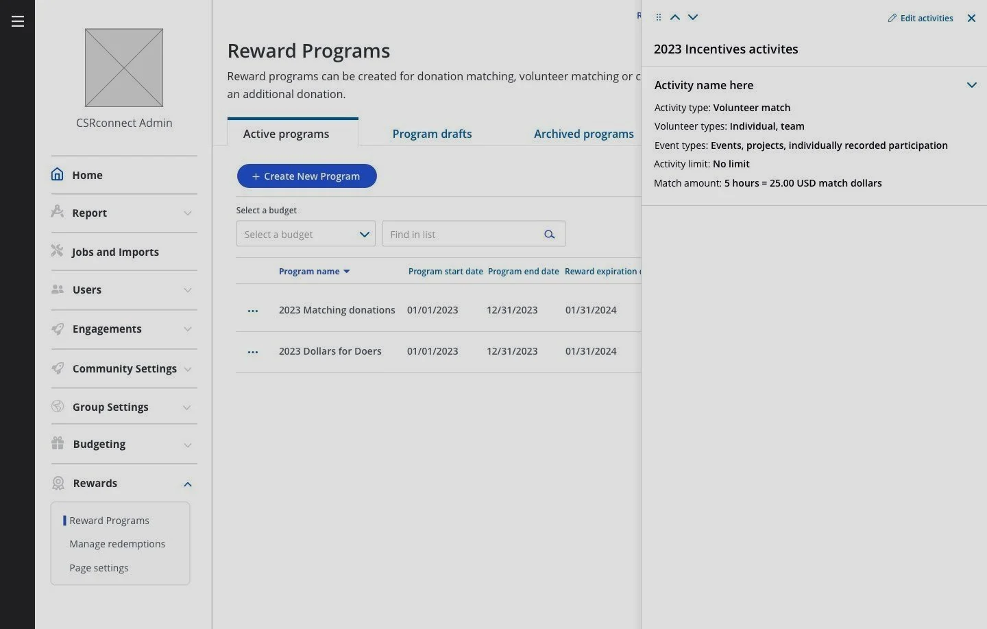 Corporate rewards: Admin experience
