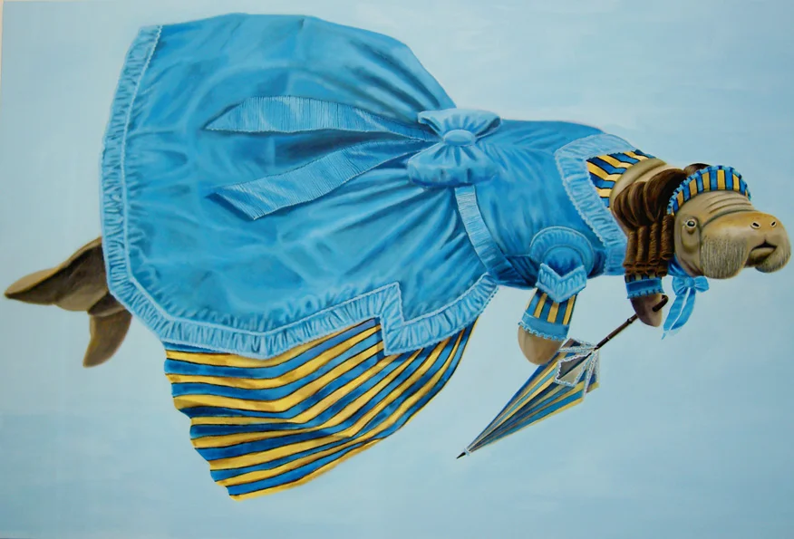 "Civil War Manatee", house paint on canvas - 2012 36"x48"