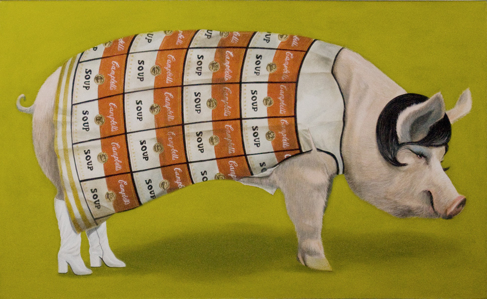  "Paper Dress Pig", house paint on canvas - 2011 36"x48" 