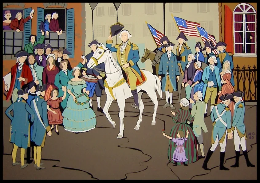 "Washington entering a village", acrylic on canvas 2006 36"x48"