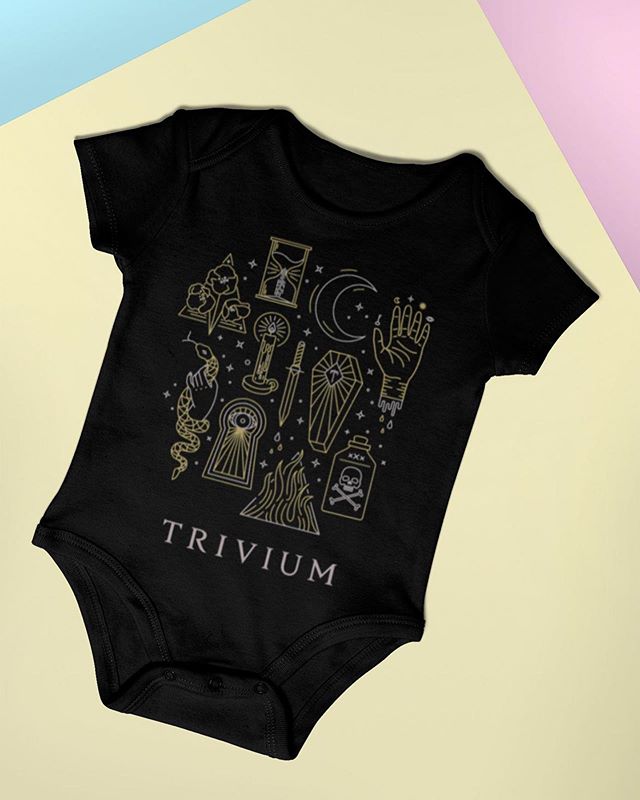 Trivium onesies I designed are live just in time for Mother&rsquo;s Day. 🐍 🗡🔮🗝🖤⚰️🕯✨