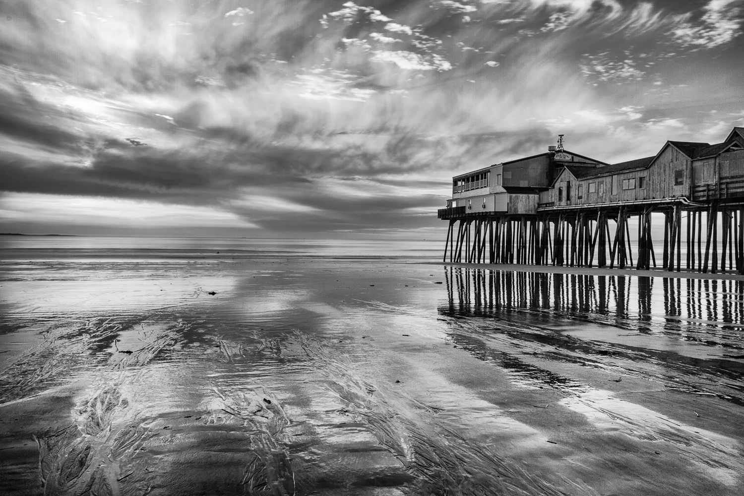 Old Orchard Pier Sunrise - B&W